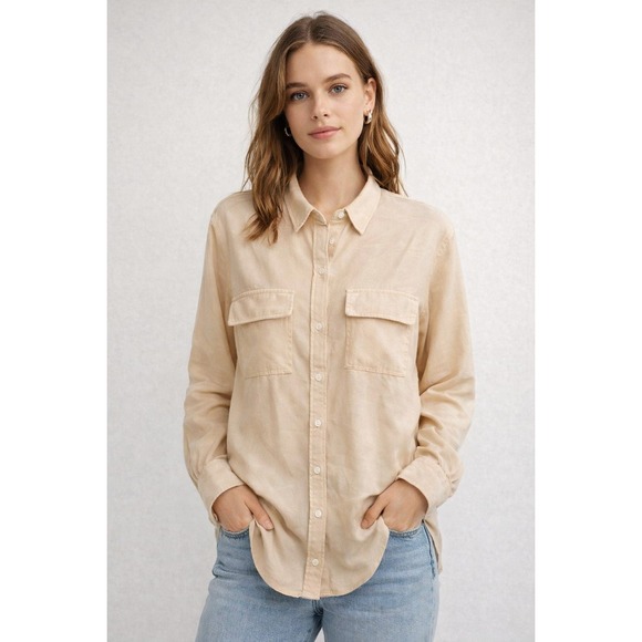 Spartina 449 Tops - Spartina 449 Honey Wheat Blouse Silk L Quiet Luxury Minimalist Neutral Capsule